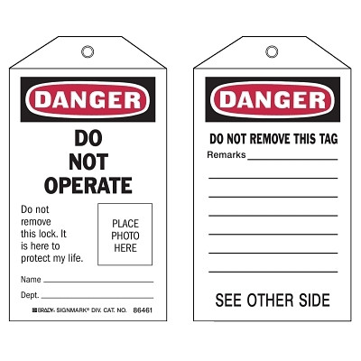 Brady® Self-Laminating Tag, 3 in W x 5-3/4 in H, Polyester, Danger, Do Not Operate, Includes Rever Side, Black/Red on White