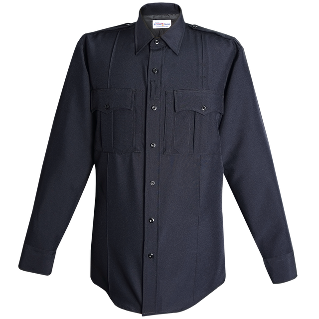 Flying Cross 42W84Z 86 18.0 32/33 Justice Power Stretch Long Sleeve Shirt w/ Zipper - LAPD Navy