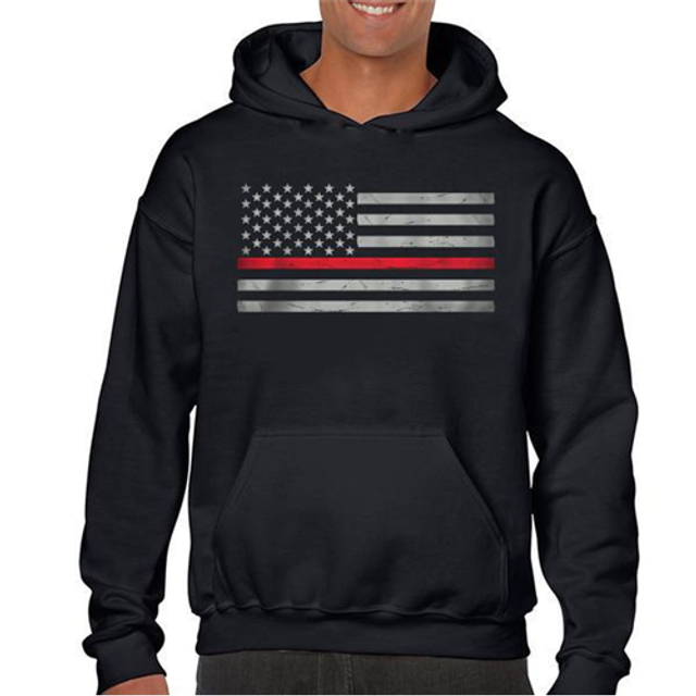 Thin Blue Line RFLG-H-BIG-LOGO-BLACK-XXL Men's Hoodie - Classic Thin Red Line