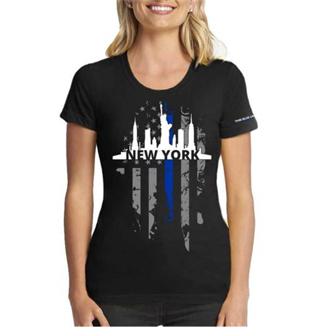 Thin Blue Line NY-LRG-TBL-WOM-SHIRT-BLK-2XL Women's T-Shirt, NY Large, Thin Blue Line