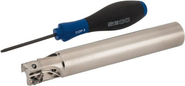 Seco 02688854 1" Cut Diam, 0.433" Max Depth, 1" Shank Diam, Cylindrical Shank, 6.69" OAL, Indexable Square-Shoulder End Mill