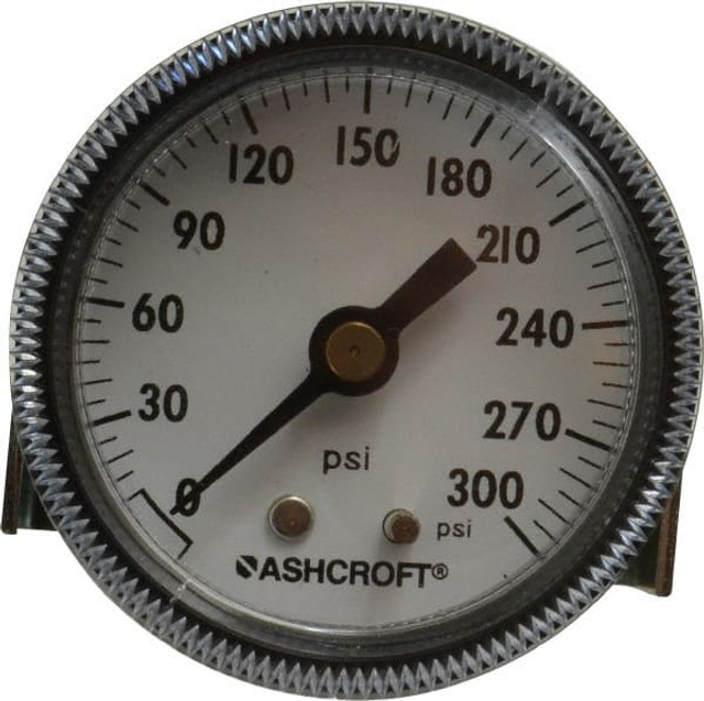 Ashcroft 662876124374 Pressure Gauge: 2" Dial, 0 to 300 psi, 1/4" Thread, NPT, Center Back Mount