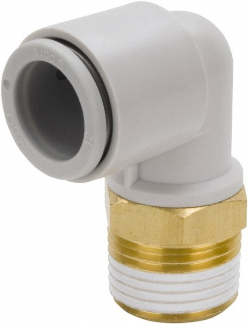 SMC PNEUMATICS KQ2L16-04AS Push-to-Connect Tube Fitting: Male Elbow, 1/2" Thread