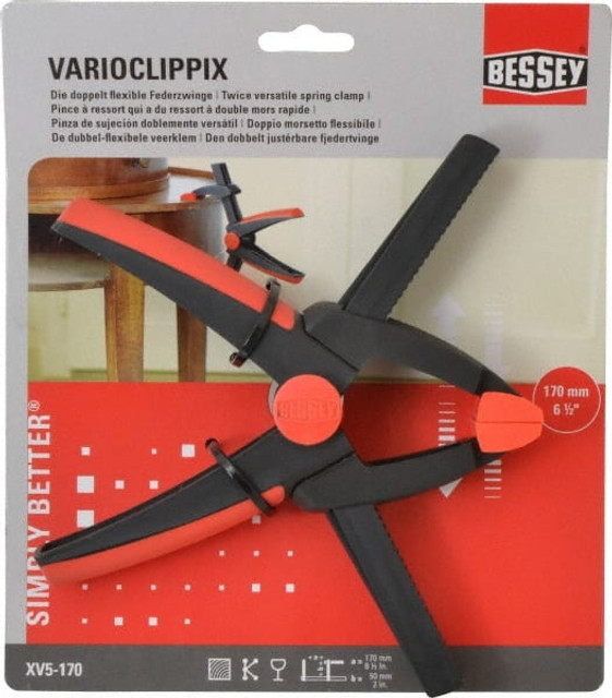 Bessey XV5-170 6-1/2" Jaw Opening Capacity, 2" Throat Depth, Double Variable Jaw, Spring Clamp