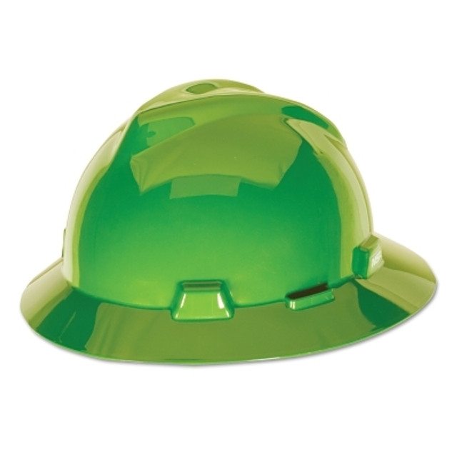 MSA 815570 V-Gard® Protective Hat, Fas-Trac® III, Full Brim Hat, Slotted, Bright Lime Green