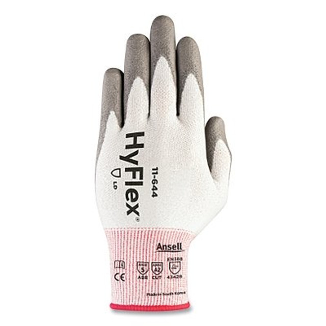 Ansell HyFlex® 11-644 Polyurethane Palm Coated Gloves, Size 8, White/Grey