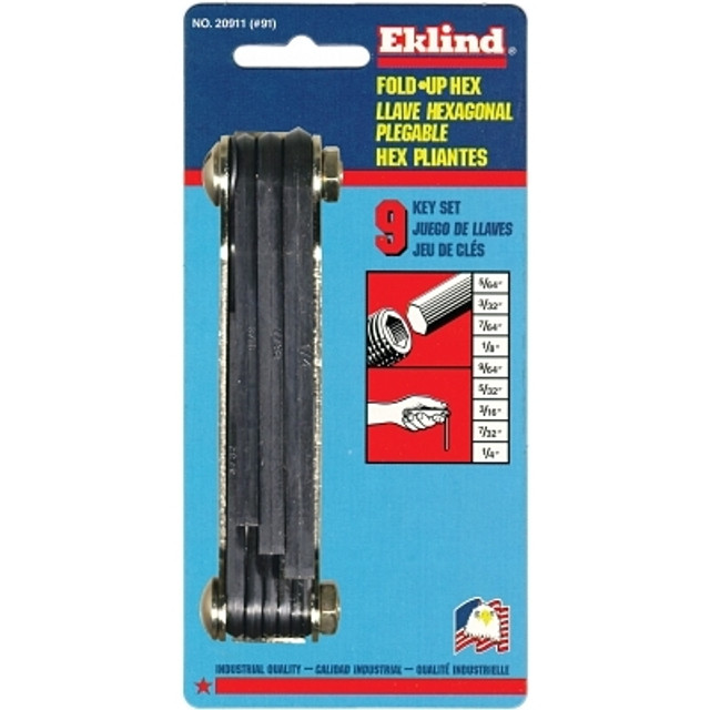 Eklind® Tool Inch Fold-Up Hex Key Set, 9 per fold-up, Ball Hex Tip, Inch, Medium