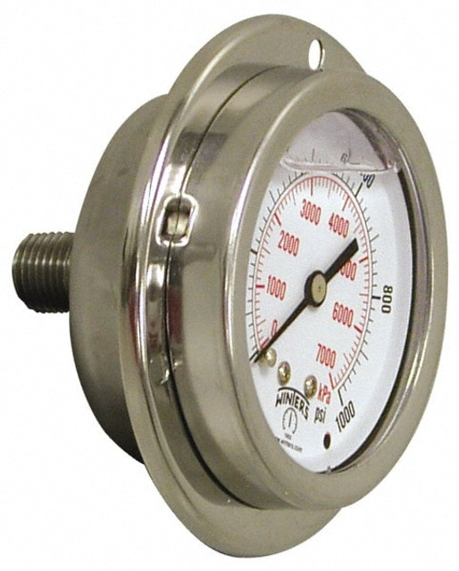 Winters PFQ1224-15FF. Pressure Gauge: 1-1/2" Dial, 0 to 100 psi, 1/8" Thread, NPT, Center Back Mount