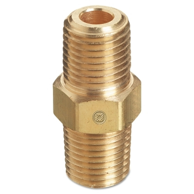 Western Enterprises Pipe Thread Hex Nipple, 3000 psi, Brass, 1/4 in NPT Male