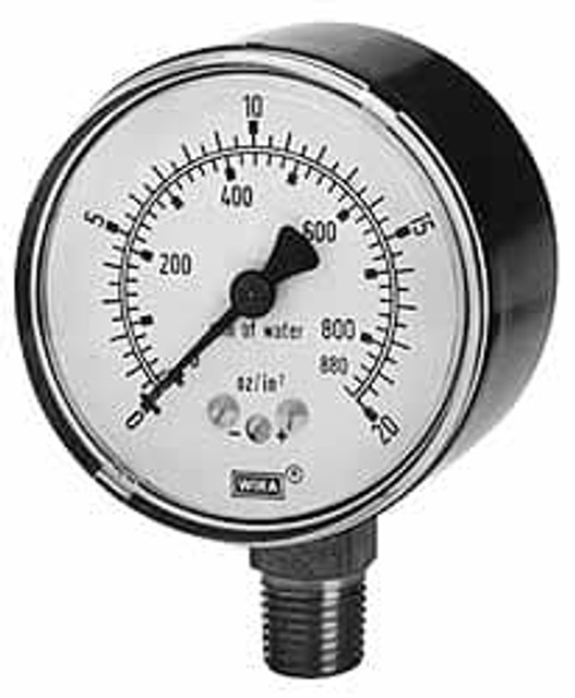 Wika 9804307 Pressure Gauge: 4" Dial, 3 psi, 1/4" Thread, Lower Mount
