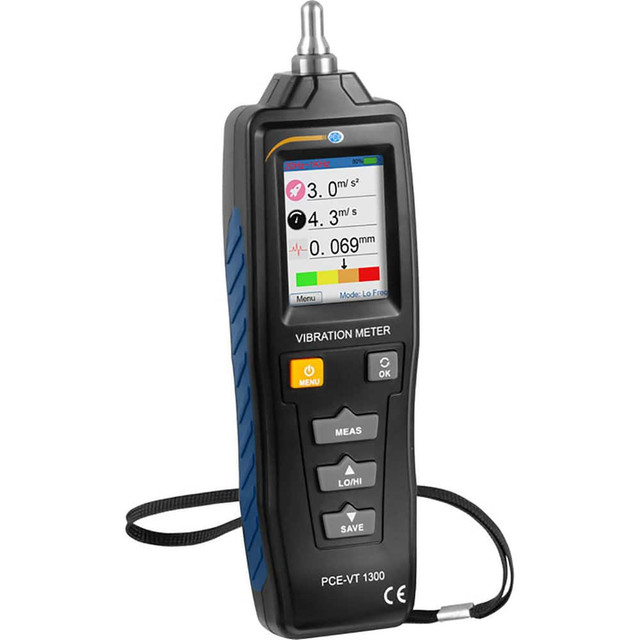PCE Instruments PCE-VT 1300 Vibration Meters; Meter Type: Vibration Meter; Vibration Meter Datalogger; Vibration Tester ; Vibration Measurement Range: 1-10 ; Display Type: 2.2" Color Display ; Measures: Acceleration; Displacement; Velocity; Vibration