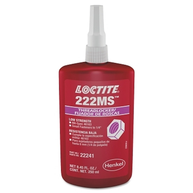 Henkel Corporation Loctite® 222MS™ Threadlocker, Low Strength/Small Screw, 250 mL, 1/4 in dia or Smaller, Purple