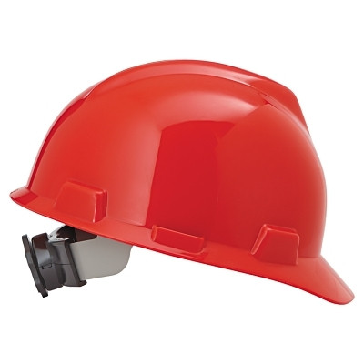 MSA V-Gard® Protective Cap-Style Hard Hat, Slotted, Fas-Trac® III Suspension, Standard Size, Red