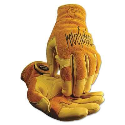 Caiman® 1828 revolution® Cow Grain Unlined TIG/MIG Welding Gloves, Large, Tan/Gold, Hook-and-Loop