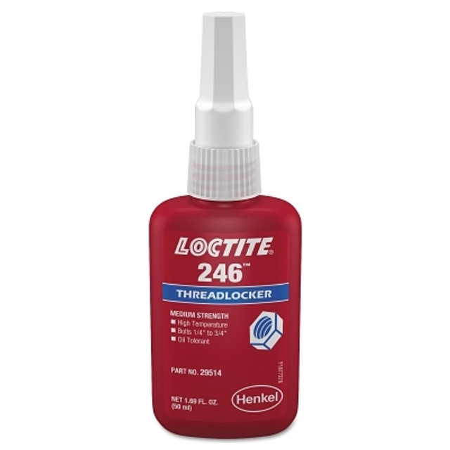 Henkel Corporation Loctite® 246™ Threadlocker, Medium Strength/High Temperature, 50 mL, 1/4 in to 3/4 in Thread, Blue Henkel Corporation Loctite® 246™ Threadlocker, Medium Strength/High Temperature, 50 mL, 1/4 in to 3/4 in Thread, Blue
