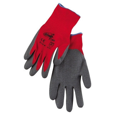 MCR Safety Ninja® Flex N9680 15-ga Nylon Rubber-Latex Coated Gloves, Medium, Gray/Red