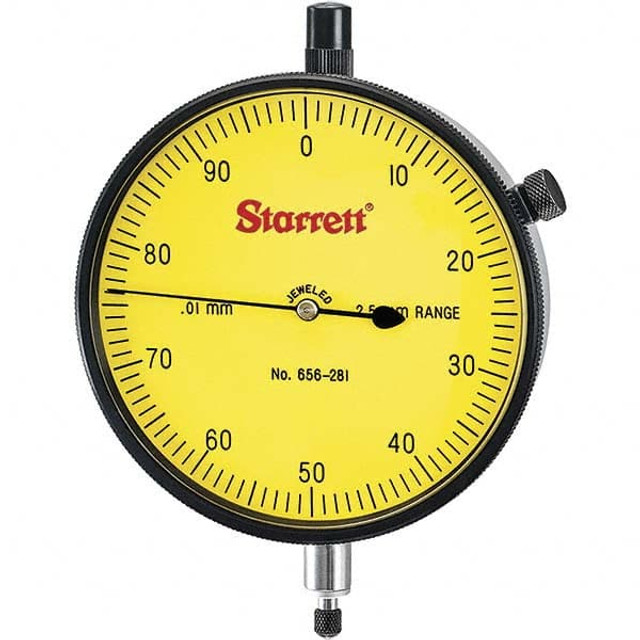 Starrett 53781 2.5mm Range, 0-100 Dial Reading, 0.01mm Graduation Dial Drop Indicator