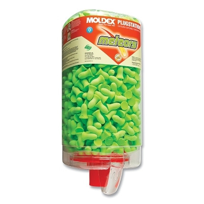 Moldex PlugStation® Earplug Dispenser, Disposable Plastic Bottle, Foam Earplugs, Bright Green, Meteors®