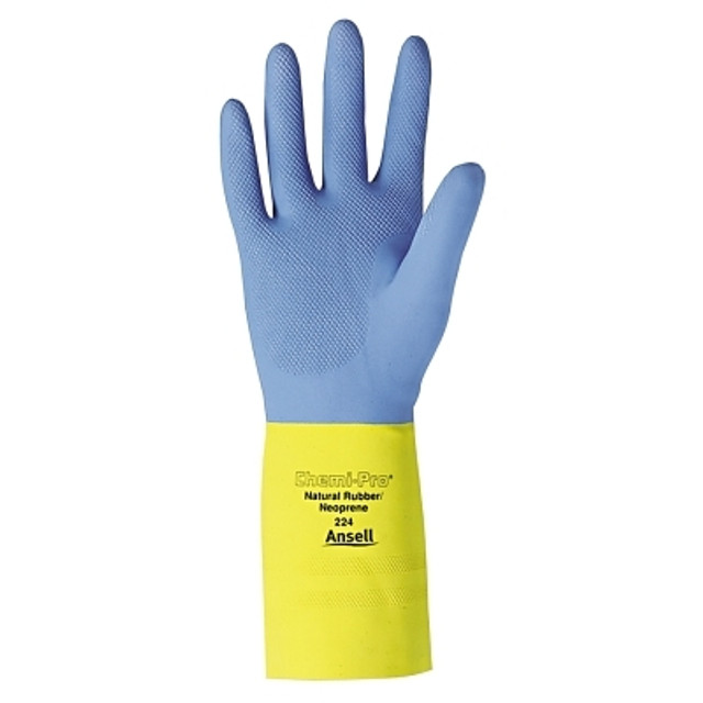 Ansell 8722410 AlphaTec® 87-224 Neoprene Gloves, Cotton Flock Lined, Size 10, Yellow/Blue