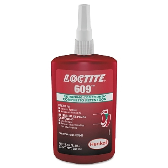 Henkel Corporation Loctite® 609™ Retaining Compound General Purpose, 250 mL Bottle, Green, 3000 psi