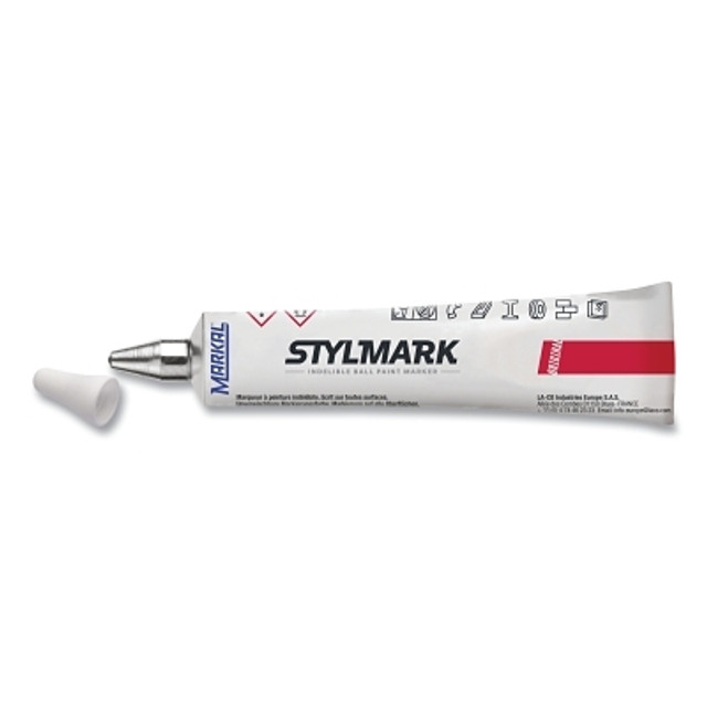 LA-CO Industries Inc Markal® STYLMARK® Tube Marker, White, 1/8 in Tip, Metal-Ball Tip