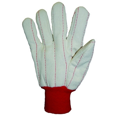ORS Nasco Anchor Brand Cotton Canvas Double-Palm with Nap-in Finish Gloves, Red Knit-Wrist Cuff, Natural White, Large