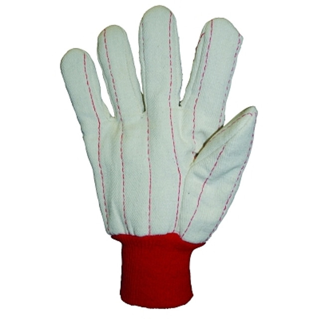 ORS Nasco Anchor Brand 92918 Cotton Canvas Double-Palm with Nap-in Finish Gloves, Red Knit-Wrist Cuff, Natural White, Large