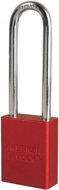 American Lock S1107RED Lockout Padlock: Keyed Different, Key Retaining, Aluminum, 3" High, Plated Metal Shackle, Red