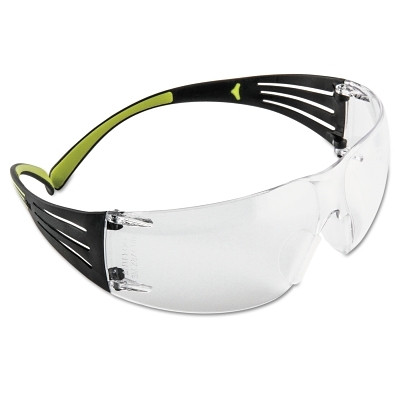 3M™ SecureFit™ 400 Series Protective Eyewear, Clear Poly Lens, Anti-Fog/Anti-Scratch, Black/Green Plastic Temples