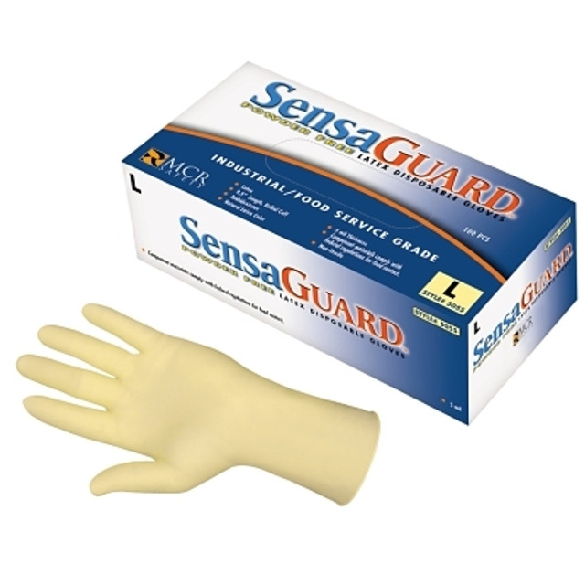 MCR Safety 5055L Disposable Latex Gloves, Powder Free, Rolled Cuff, 5 mil, Nat. White, Large