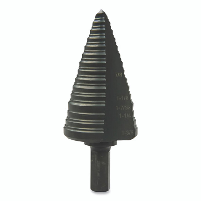 Greenlee® GSB Series Step Bit, 1-1/8 in, 3/16 in to 1/8 in dia Cutting, 5-Step Greenlee® GSB Series Step Bit, 1-1/8 in, 3/16 in to 1/8 in dia Cutting, 5-Step