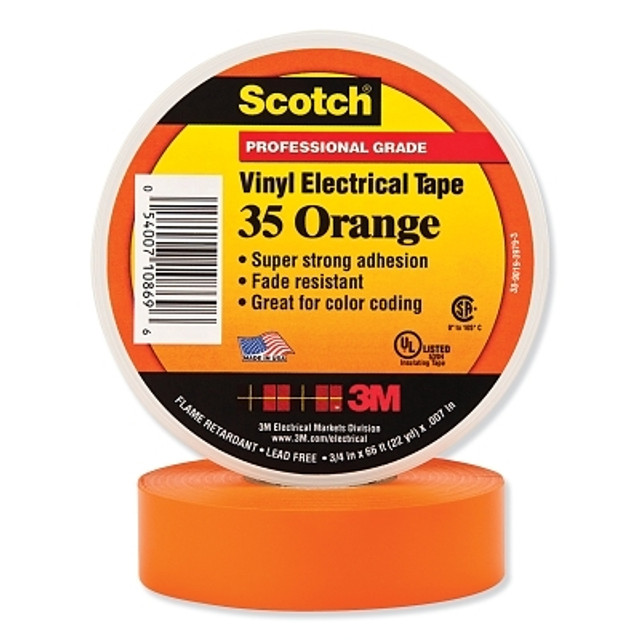 3M™ Scotch® 7000031581 Vinyl Electrical Color Coding Tape 35, 3/4 in x 66 ft, Orange
