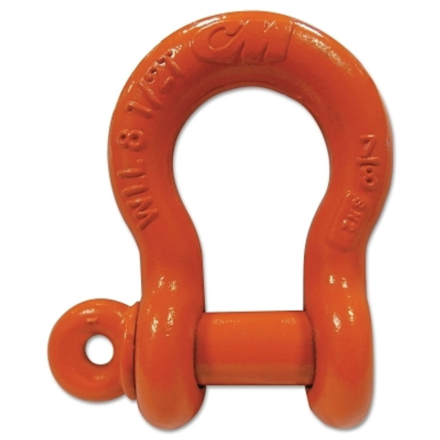 CM Columbus McKinnon Screw Pin Anchor Shackle, 3/8 in Bail Size, 1.5 Tons, Orange Paint