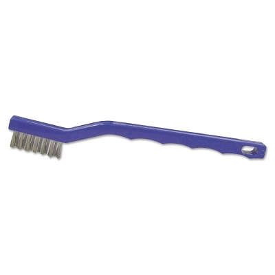 Weiler® Small Hand Scratch Brush, 7-1/2 in, 3 X 7 Rows, Stainless Steel Wire, Curved Plastic Handle