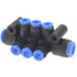 SMC PNEUMATICS KM11-04-08-6 Manifold: 8 mm Inlet, 4 mm Outlet, 2 Inlet Ports, 6 Outlet Ports, 65 mm OAL