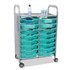GRATNELLS USA, LLC SASET054429 Callero Plus Shield Double Trolley Set 05, Antimicrobial, Metal, 16 F1 Shallow Bins, 27.4" x 17.3" x 41.5", Silver/Trans Kiwi