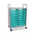 GRATNELLS USA, LLC SASET054429 Callero Plus Shield Double Trolley Set 05, Antimicrobial, Metal, 16 F1 Shallow Bins, 27.4" x 17.3" x 41.5", Silver/Trans Kiwi