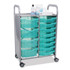 GRATNELLS USA, LLC SASET184429 Callero Plus Shield Double Trolley Set 18, Antimicrobial, Metal, 8 F1 Bins, 4 F2 Bins, 27.4 x 17.3 x 41.5, Silver/Trans Kiwi