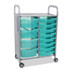 GRATNELLS USA, LLC SASET184429 Callero Plus Shield Double Trolley Set 18, Antimicrobial, Metal, 8 F1 Bins, 4 F2 Bins, 27.4 x 17.3 x 41.5, Silver/Trans Kiwi
