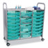 GRATNELLS USA, LLC SASET214429 Callero Plus 3-Column Trolley Set 17, Antimicrobial, Metal, 16 F1 Bins, 4 F2 Bins, 40.6" x 17.3" x 41.5", Silver/Trans Kiwi