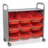 GRATNELLS USA, LLC SSET014409 Callero Tilted Tray Trolley Set 01, Metal, 1 Shelf, 9 F2 Deep Bins, 40.6" x 17.3" x 41.5", Silver/Flame Red