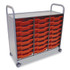 GRATNELLS USA, LLC SSET034409 Callero Plus Treble Column Trolley Set 03, Metal, 1 Shelf, 24 F1 Shallow Bins, 40.6" x 17.3" x 41.5", Silver/Flame Red