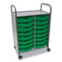 GRATNELLS USA, LLC SSET054410 Callero Plus Double Column Trolley Set 05, Metal, 1 Shelf, 16 F1 Shallow Bins, 27.4" x 17.3" x 41.5", Silver/Grass Green