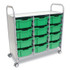 GRATNELLS USA, LLC SSET074410 Callero Plus Treble Column Trolley Set 13, Metal, 1 Shelf, 12 F2 Deep Bins, 40.6" x 17.3" x 41.5", Silver/Grass Green