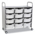 GRATNELLS USA, LLC SSET074419 Callero Plus Treble Column Trolley Set 13, Metal, 1 Shelf, 12 F2 Deep Bins, 40.6" x 17.3" x 41.5", Silver/Light Gray
