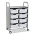 GRATNELLS USA, LLC SSET134419 Callero Plus Double Column Trolley Set 13, Metal, 1 Shelf, 8 F2 Deep Bins, 27.4" x 17.3" x 41.5", Silver/Light Gray