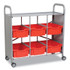 GRATNELLS USA, LLC SSET164409 Callero Plus Treble Column Trolley Set 16, Metal, 1 Shelf, 6 F2 Deep Bins, 40.6" x 17.3" x 41.5", Silver/Flame Red
