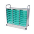 GRATNELLS USA, LLC SASET034429 Callero Plus Shield Treble Trolley Set 03, Antimicrobial, Metal, 24 F1 Shallow Bins, 40.6" x 17.3" x 41.5", Silver/Trans Kiwi