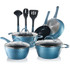 SOUND AROUND INC. NutriChef NCCW11BD  Diamond Home Kitchen Cookware Set (Blue) - 11 Pieces - Cooking, Frying, Sauce - 1.70 quart - 2nd Saucepan 3rd Saucepan - 8in Frying Pan - 11in 2nd Frying Pan - 3.60 quart Dutch Oven Griddle - Black, Blue