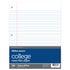 3-hole-punched Office Depot notebook filler paper fits most standard binders. Take notes and keep them organized with this lined paper.  16-lb paper weight is ideal for everyday use.  Ruled for neater notes.  Comes in a convenient moisture-resistant poly wrap.  Notebook paper with college-ruled lines.  White filler paper comes in a pack of 150 sheets.